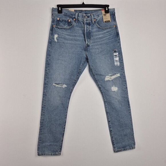 Levis Womens Jeans 501 Skinny High Rise Distressed Button Fly Size 31x28 NWT 36 - Picture 1 of 13
